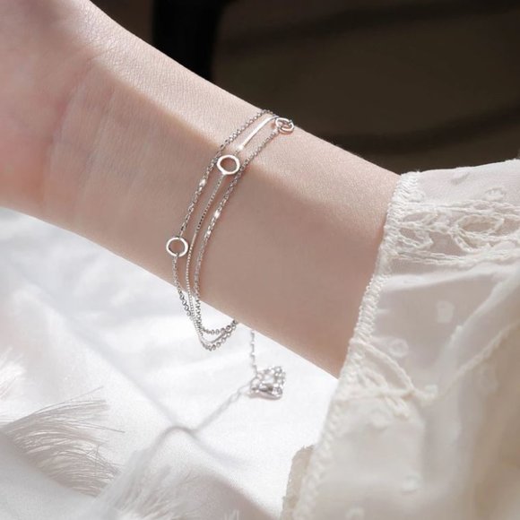 Dainty 925 Sterling Silver Circle Chain Bracelet - Picture 2 of 6